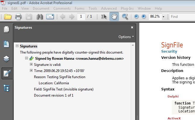 Digital signature in Acrobat